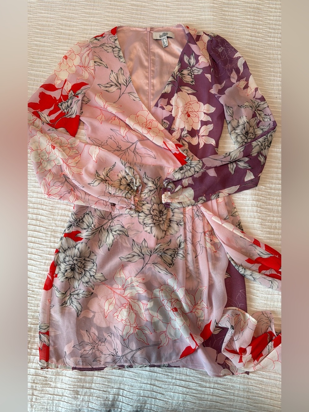 Badgley Mischka Pink, Purple & Red Floral Wrap Dress